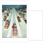Couples sledding at night by Anonymous