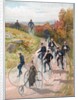 Group riding penny-farthing bicycles by Anonymous