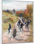 Group riding penny-farthing bicycles by Anonymous