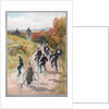 Group riding penny-farthing bicycles by Anonymous