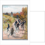 Group riding penny-farthing bicycles by Anonymous