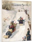 Tobogganing in countryside by Anonymous