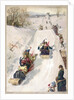 Tobogganing in countryside by Anonymous
