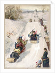Tobogganing in countryside by Anonymous
