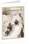 Tobogganing in countryside by Anonymous