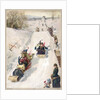 Tobogganing in countryside by Anonymous