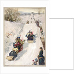 Tobogganing in countryside by Anonymous