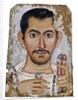 Fayum portrait of a man holding a small glass vessel and garland by Anonymous