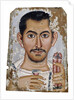 Fayum portrait of a man holding a small glass vessel and garland by Anonymous