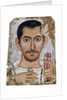 Fayum portrait of a man holding a small glass vessel and garland by Anonymous