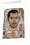 Fayum portrait of a man holding a small glass vessel and garland by Anonymous