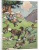Goatherd resting near herd of goats by Anonymous