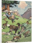 Goatherd resting near herd of goats by Anonymous