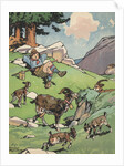 Goatherd resting near herd of goats by Anonymous