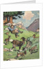 Goatherd resting near herd of goats by Anonymous