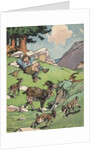 Goatherd resting near herd of goats by Anonymous