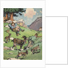Goatherd resting near herd of goats by Anonymous