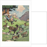 Goatherd resting near herd of goats by Anonymous