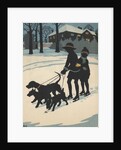 Children on ice skates pulled by dogs by Anonymous
