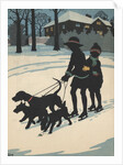 Children on ice skates pulled by dogs by Anonymous