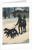 Children on ice skates pulled by dogs by Anonymous