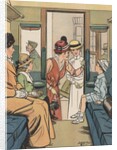 Mother saying goodbye to son on train by Anonymous