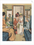 Mother saying goodbye to son on train by Anonymous