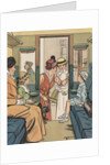 Mother saying goodbye to son on train by Anonymous
