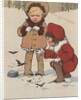 Children feeding birds in snow by Anonymous