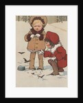 Children feeding birds in snow by Anonymous