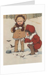 Children feeding birds in snow by Anonymous