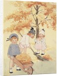 Children gathering leaves by Anonymous