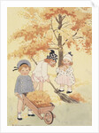 Children gathering leaves by Anonymous