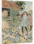 Children feeding pigs on farm by Anonymous