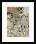 Children feeding pigs on farm by Anonymous