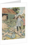Children feeding pigs on farm by Anonymous