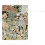Children feeding pigs on farm by Anonymous