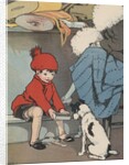 Boy showing box to dog by Anonymous