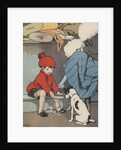 Boy showing box to dog by Anonymous
