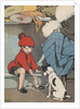 Boy showing box to dog by Anonymous