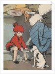 Boy showing box to dog by Anonymous