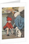 Boy showing box to dog by Anonymous