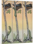 Caterpillar climbing tree with nesting bird by Anonymous
