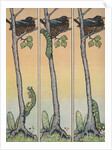 Caterpillar climbing tree with nesting bird by Anonymous