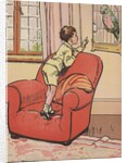 Boy talking to pet parrot by Anonymous