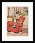Boy talking to pet parrot by Anonymous