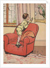 Boy talking to pet parrot by Anonymous