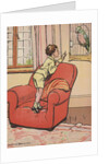Boy talking to pet parrot by Anonymous