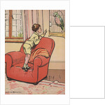 Boy talking to pet parrot by Anonymous