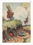 Rabbit and mice flying kite by Anonymous